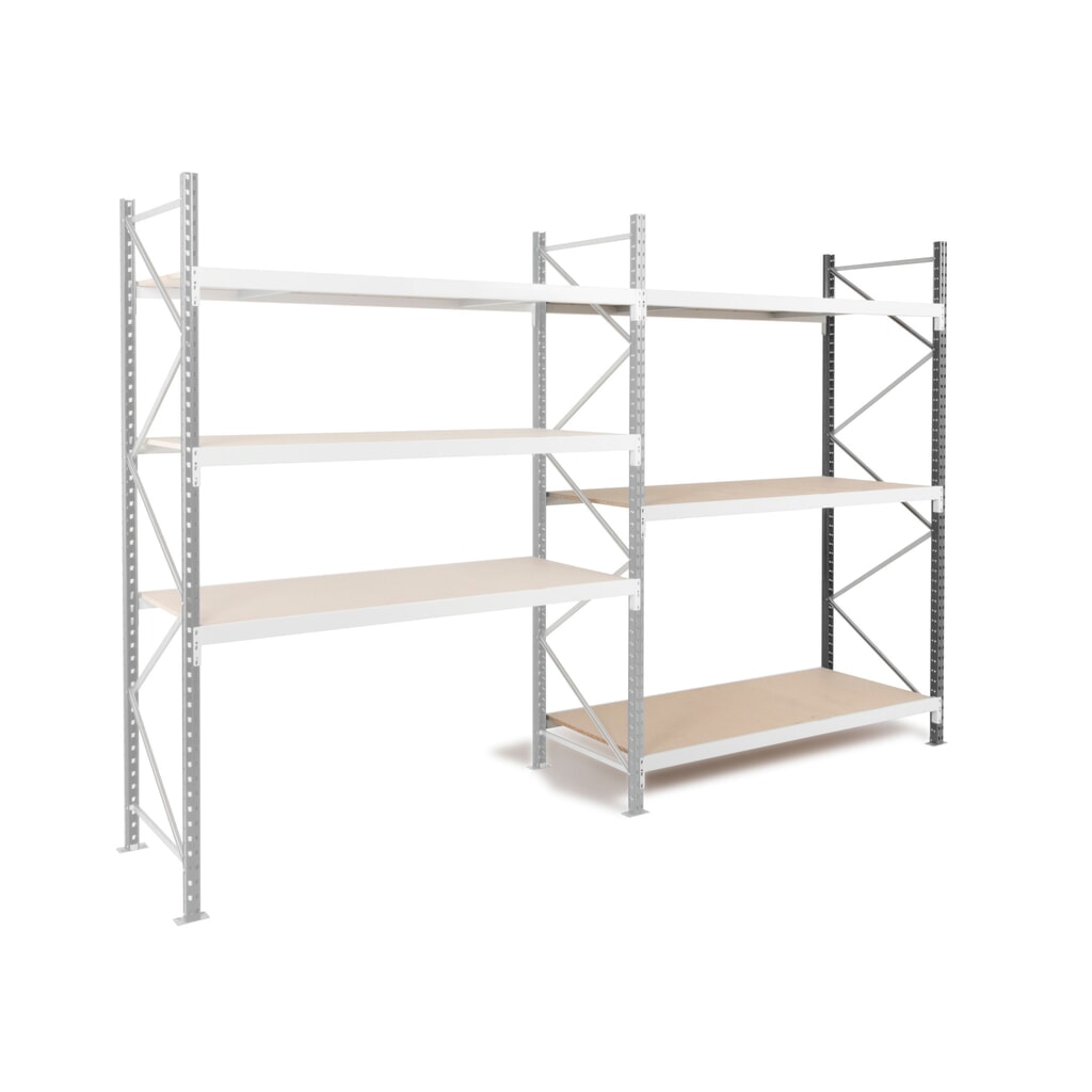 ManOrga Weitspannregal, mit Spanplatten, AF, FL 880 kg, HxBxT 2.000 x 1.800 x 600 mm Produktabbildung: ManOrga Weitspannregal, mit Spanplatten, AF, FL 880 kg, HxBxT 2.000 x 1.800 x 600 mm