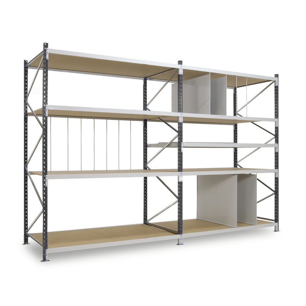 Produktabbildung: ManOrga Weitspannregal, mit Spanplatten, GF, graphitgrau/lichtgrau, HxBxT 2.500 x 1.500 x 600 mm