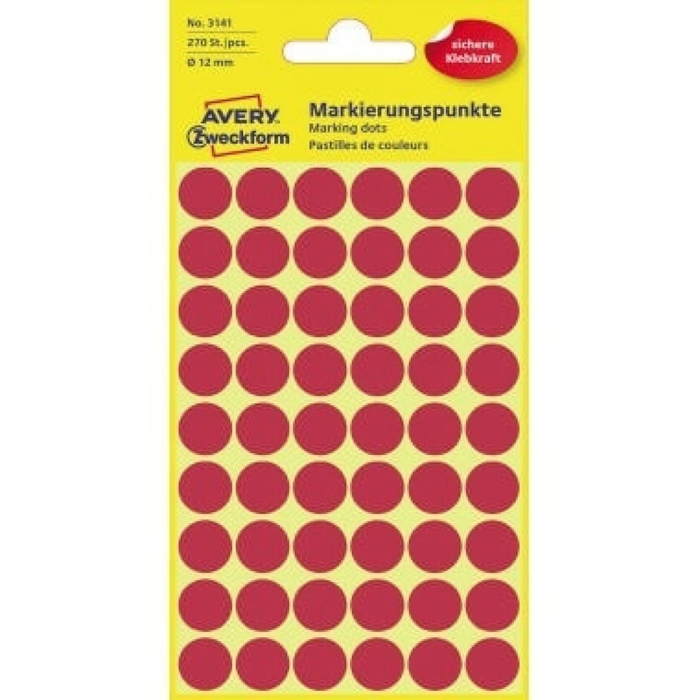 Avery Zweckform Markierungspunkt 3141 12mm rot 270 St./Pack. Produktabbildung: Avery Zweckform Markierungspunkt 3141 12mm rot 270 St./Pack.