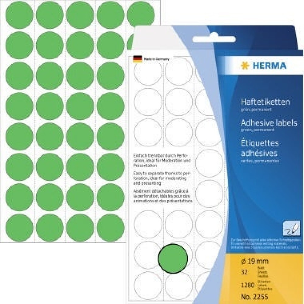 Produktabbildung: HERMA Markierungspunkt 2255 19mm Papier grün 1.280 St./Pack.