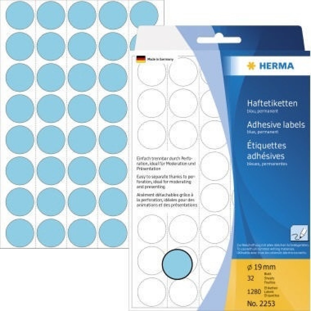 Produktabbildung: HERMA Markierungspunkt 2253 19mm Papier blau 1.280 St./Pack.
