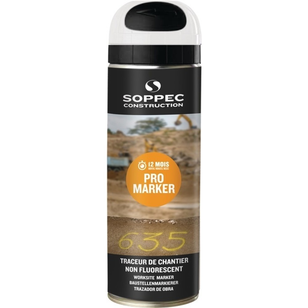 Illustration du produit: Traceur de chantier Pro Marker blanc 500 ml bombe aérosol SOPPEC