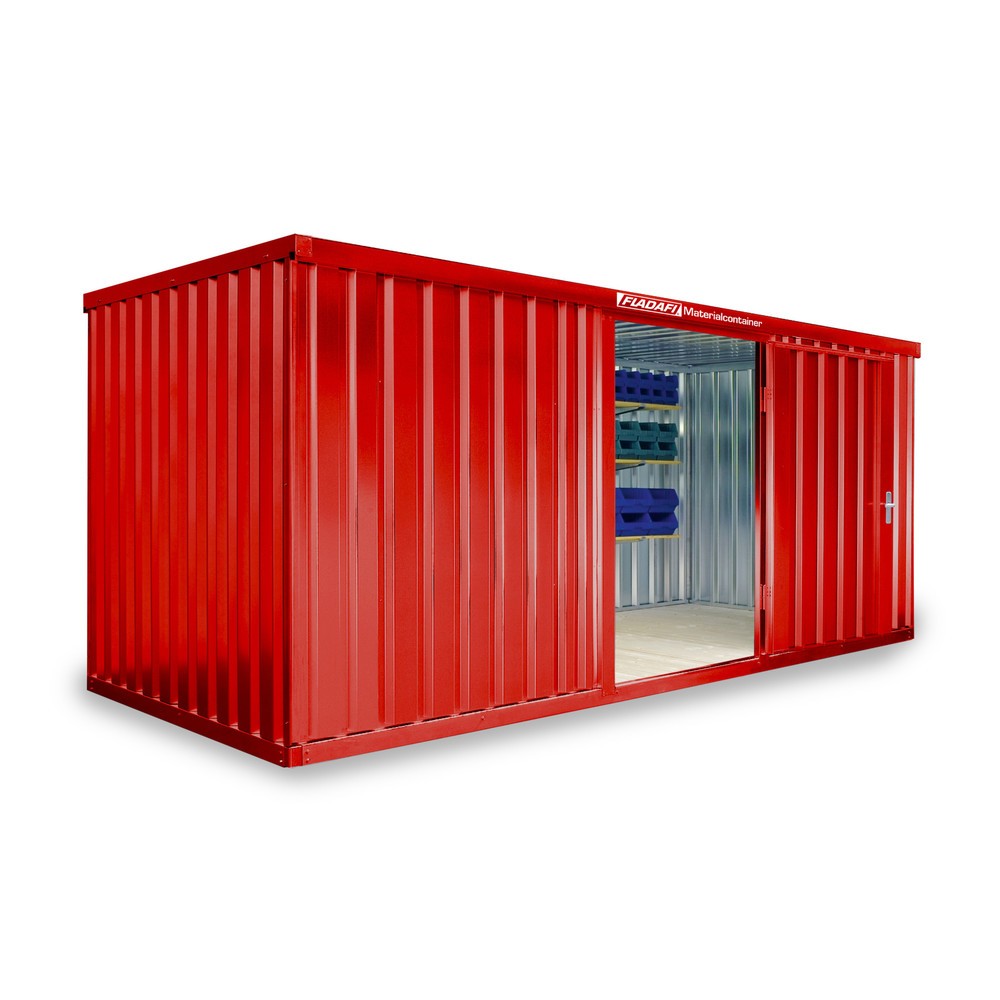 Product afbeelding: FLADAFI® materiaalcontainer als enkele module, geverfd, hxbxd 2.150 x 5.080 x 2.170 mm, gemonteerd, houten vloer, vuurrood
