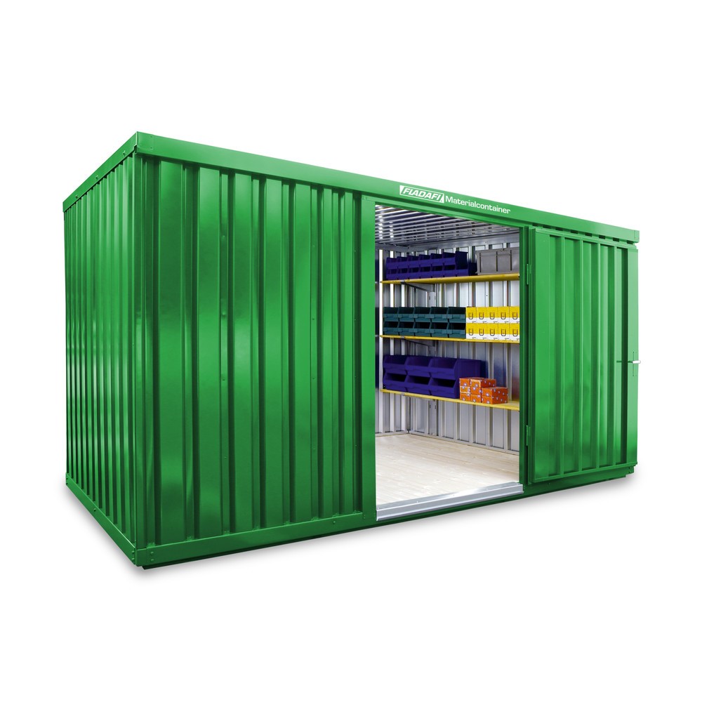 Product afbeelding: FLADAFI® materiaalcontainer als enkele module, geverfd, hxbxd 2.150 x 4.050 x 2.170 mm, gemonteerd, houten vloer, grasgroen