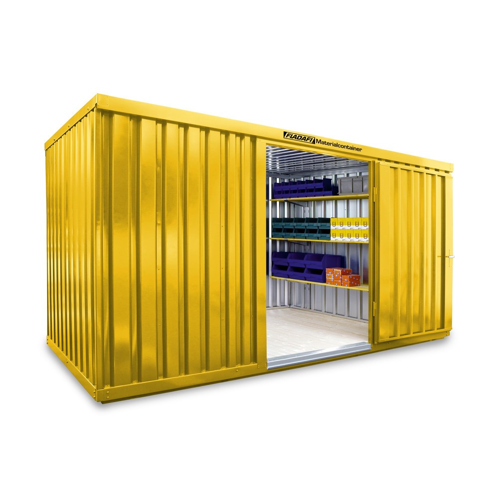 Product afbeelding: FLADAFI® materiaalcontainer als enkele module, geverfd, hxbxd 2.150 x 4.050 x 2.170 mm, gemonteerd, houten vloer, signaalgeel