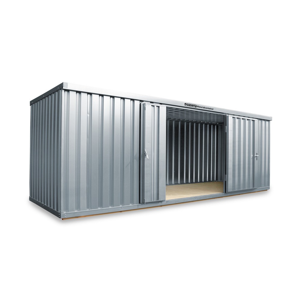Product afbeelding: FLADAFI® materiaalcontainer, verzinkt, gedemonteerd, 12 m², met houten vloer, hxbxd 2.150 x 6.080 x 2.170 mm, enkele draaideur, gecentreerd in de voorzijde