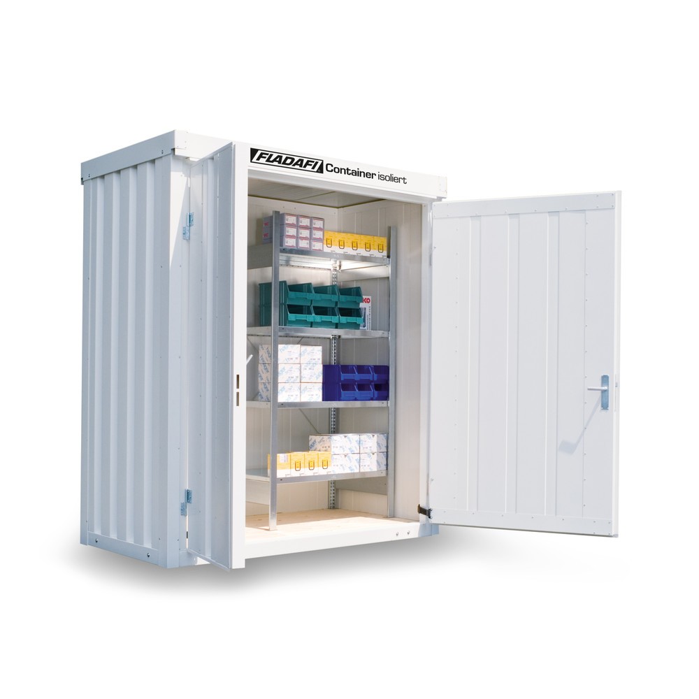 Product afbeelding: FLADAFI® materiaalcontainer, geïsoleerd, 2 m², met houten vloer, hxbxd 2.405 x 2.100 x 1.140 mm, dubbele draaideur (asymmetrische verdeling), gecentreerd in de brede zijde