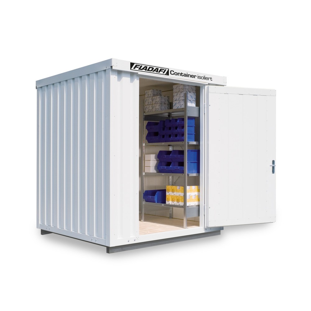 Product afbeelding: FLADAFI® materiaalcontainer, isoleert, 4 m², met geïsoleerde vloer, hxbxd 2.500 x 2.100 x 2.170 mm, dubbele draaideur (asymmetrische verdeling), gecentreerd in de brede zijde