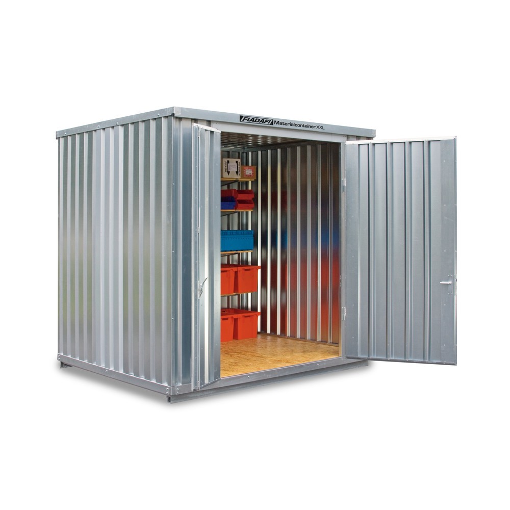 Product afbeelding: FLADAFI® materiaalcontainer, gegalvaniseerd, gemonteerd, XXL 7 m², hxbxd 2.595 x 3.020 x 2.540 mm, dubbele draaideur (asymmetrische indeling), gecentreerd in de brede zijde