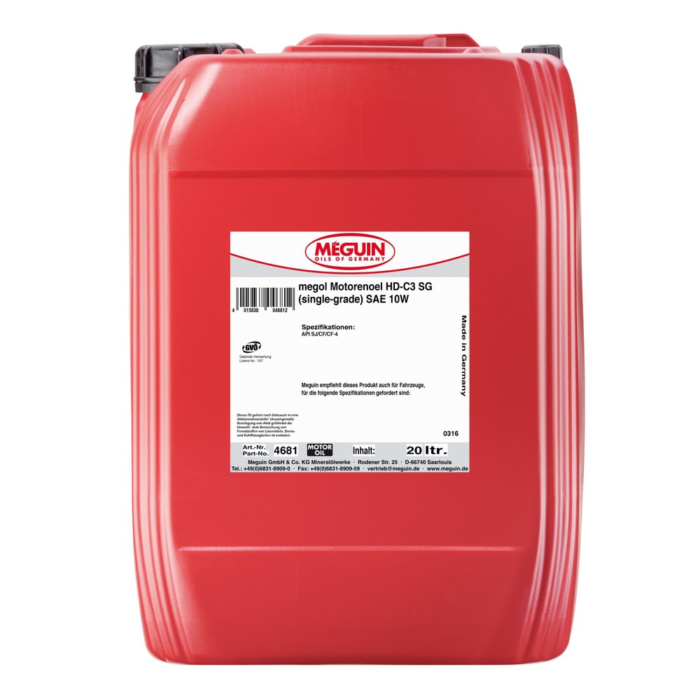 Produktabbildung: MEGUIN Motorenoel HD-C3 SG (single-grade) SAE 10W 20 l