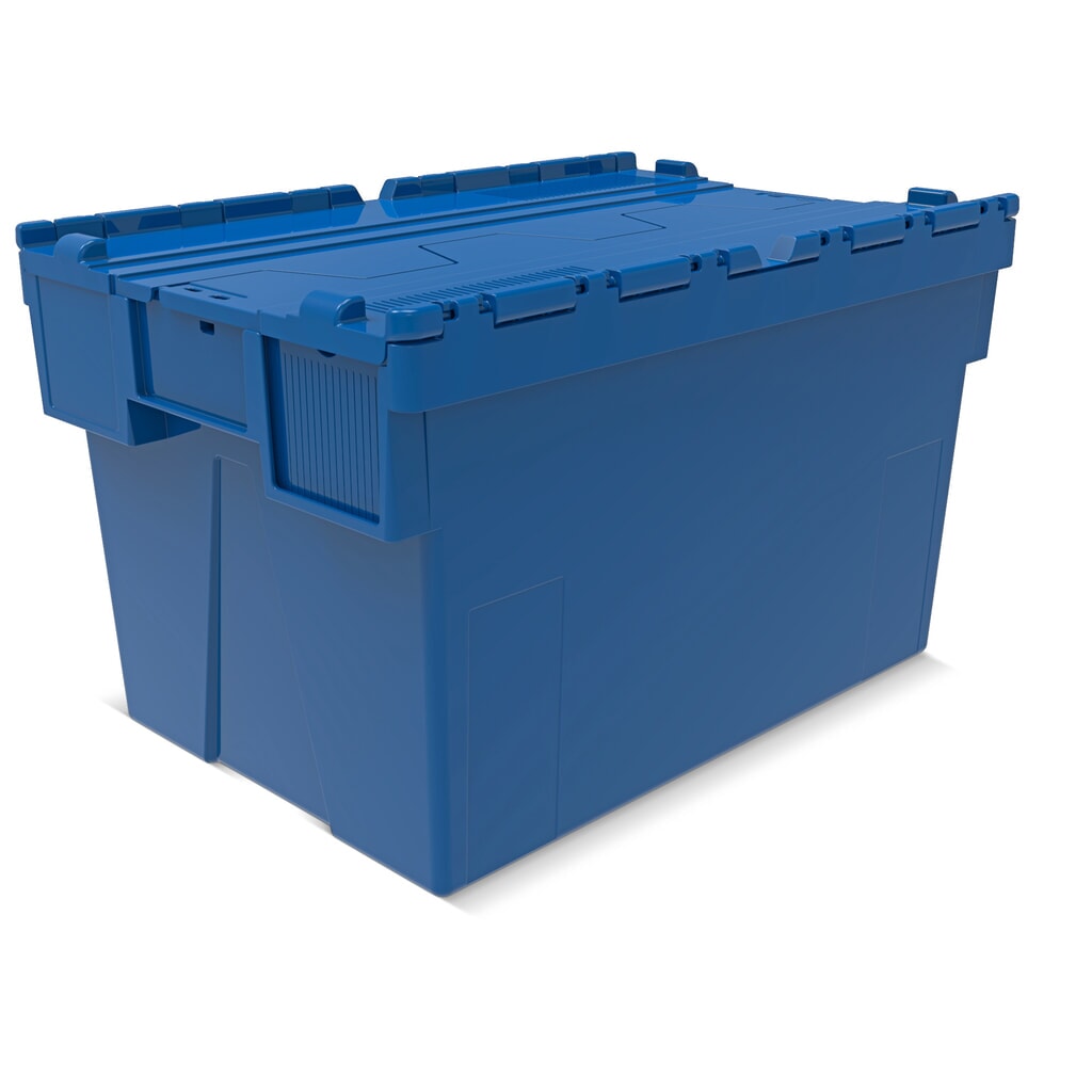 Produktabbildung: Alpha Eurobox aus PP mit Klappdeckel, blau, 65 Liter, HxBxT 365 x 600 x 400 mm