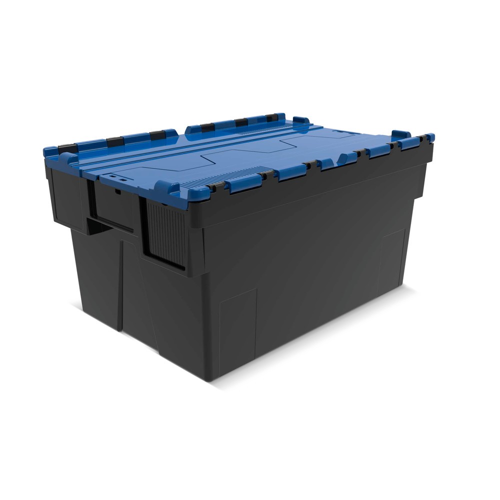 Produktabbildung Nr. 1: Alpha Eurobox aus PP-Regranulat mit Klappdeckel, schwarz/blau, 56 Liter, HxBxT310 x 600 x 400 mm