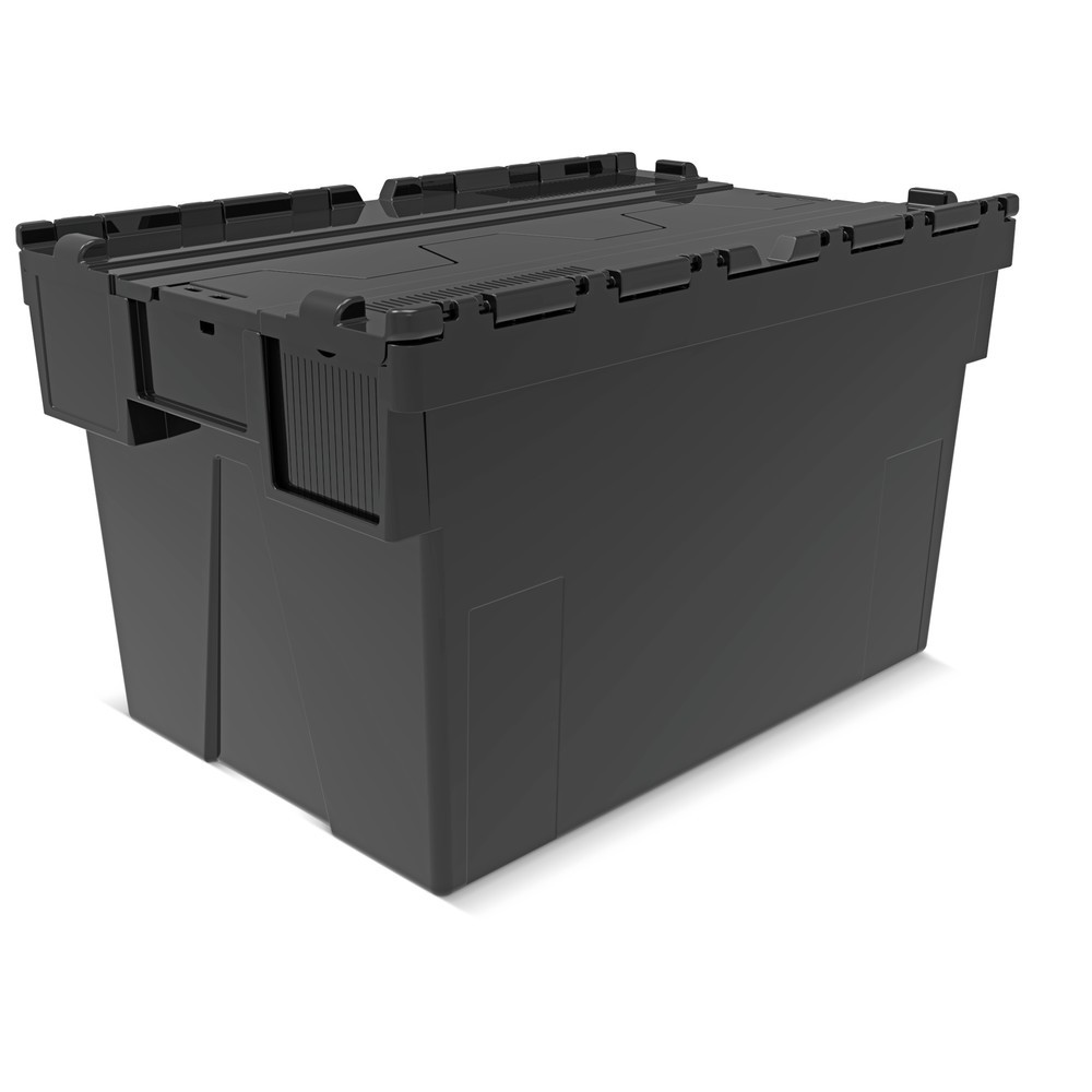 Produktabbildung: Alpha Eurobox aus PP-Regranulat mit Klappdeckel, schwarz, 65 Liter, HxBxT 365 x 600 x 400 mm