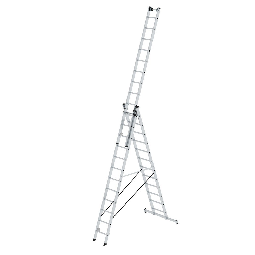 Produktabbildung Nr. 1: Sprossen-Mehrzweckleiter 3-teilig mit nivello®-Traverse und Wandlaufrollen 3x12 Sprossen