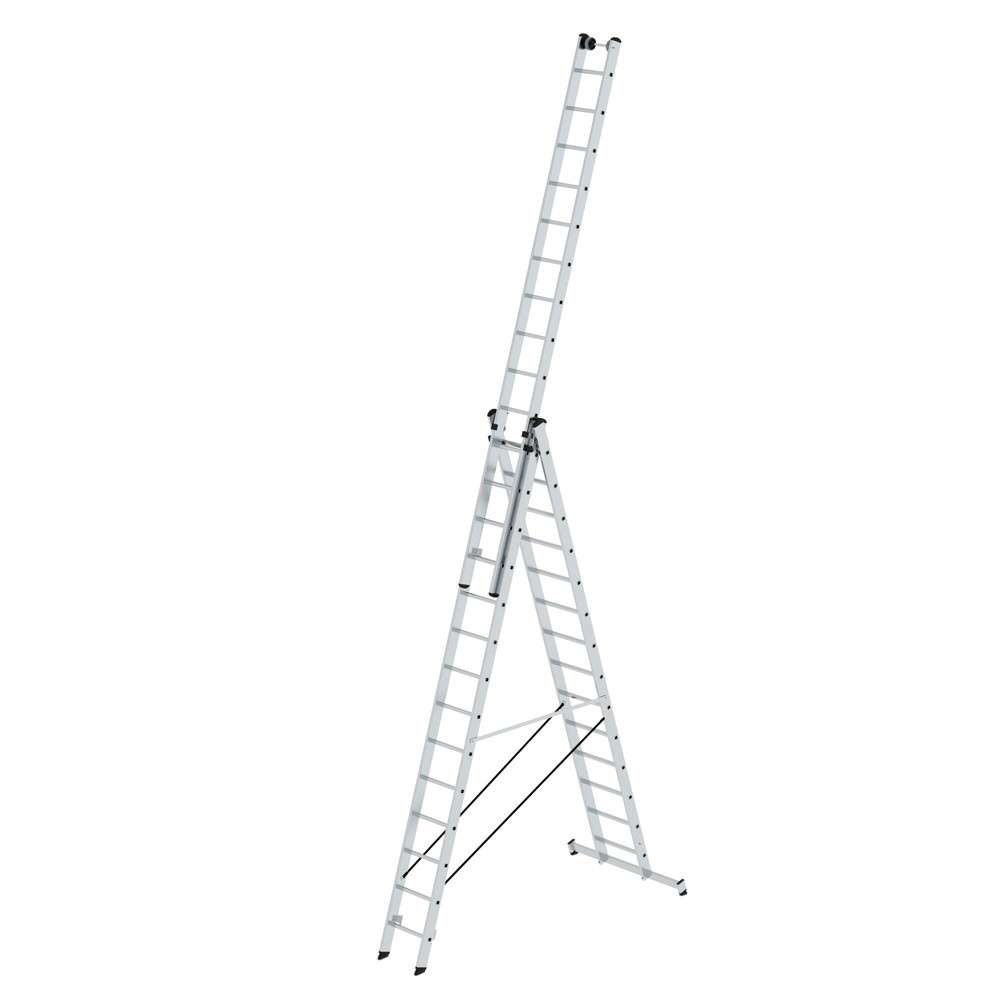 Produktabbildung Nr. 1: Sprossen-Mehrzweckleiter 3-teilig mit nivello®-Traverse und Wandlaufrollen 3x14 Sprossen