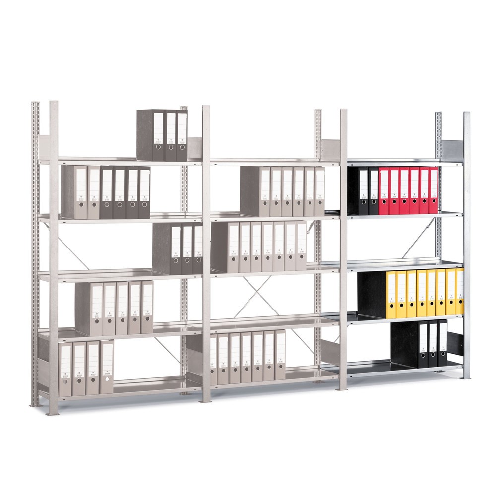 Produktabbildung: META Aktenregal AF, einseitig, ohne Abdeckboden, FL 80 kg, lichtgrau, HxBxT 1.850 x 750 x 300 mm