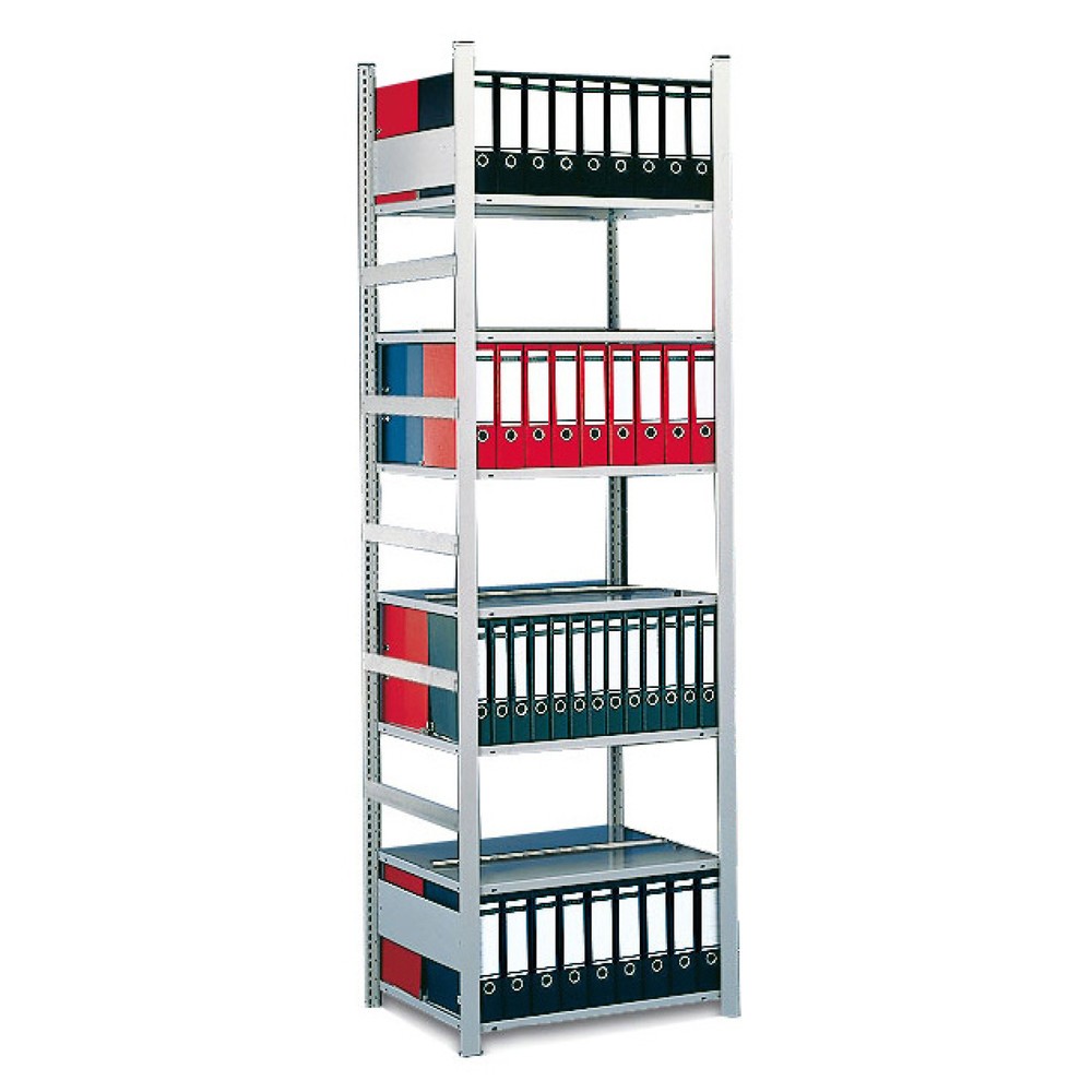 Produktabbildung: META Aktenregal GF, doppelseitig, ohne Abdeckboden, FL 80 kg, lichtgrau, HxBxT 2.500 x 750 x 600 mm