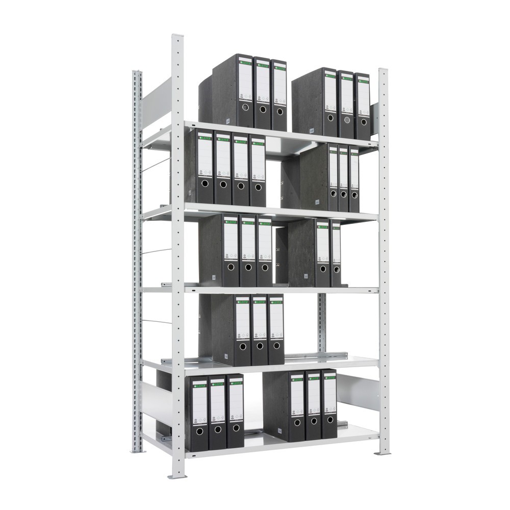 Produktabbildung: META Aktenregal GF, doppelseitig, ohne Abdeckboden, FL 80 kg, verzinkt, HxBxT 2.200 x 750 x 600 mm