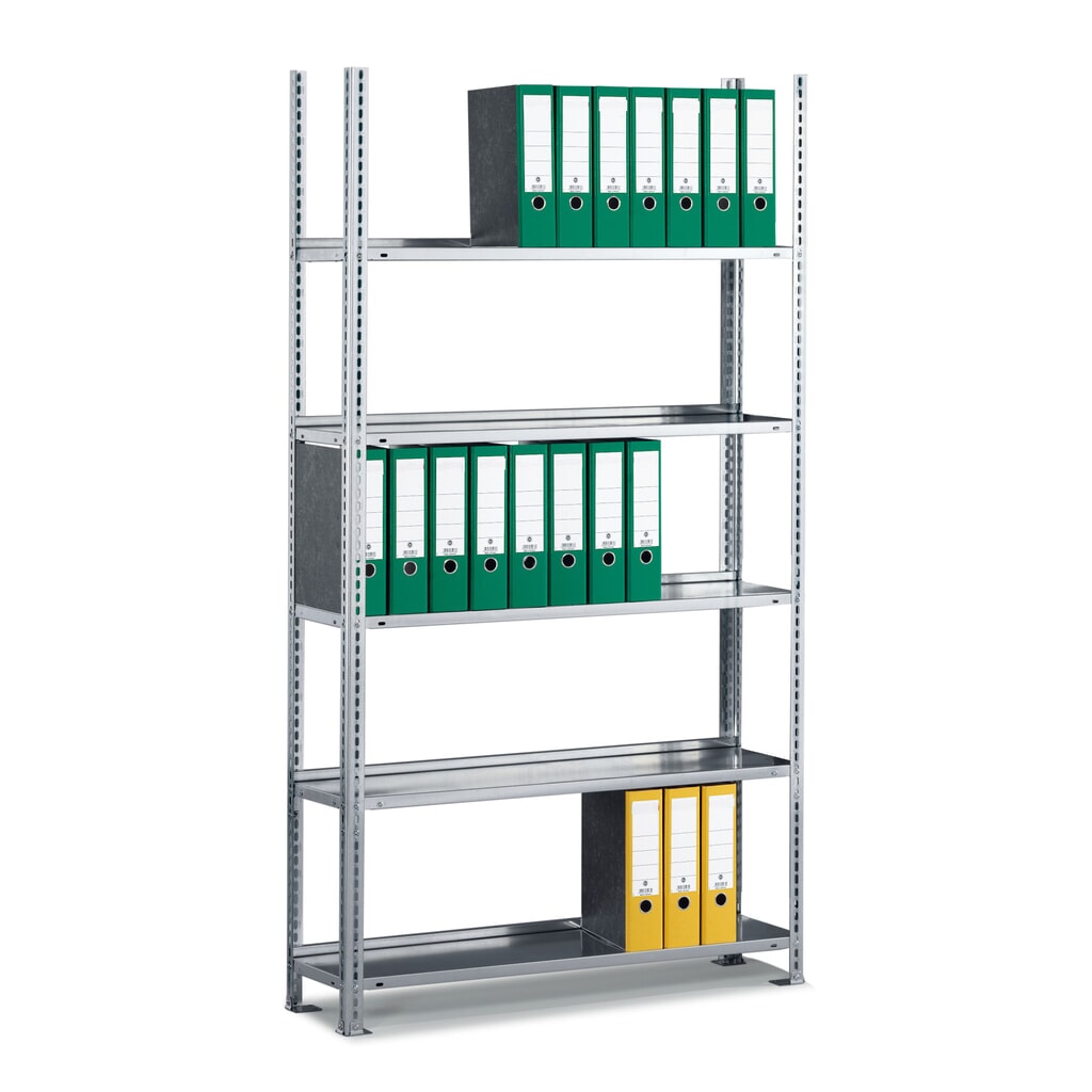 Produktabbildung: META Aktenregal GF, einseitig, ohne Abdeckboden, lichtgrau, HxBxT 1.850 x 750 x 300 mm