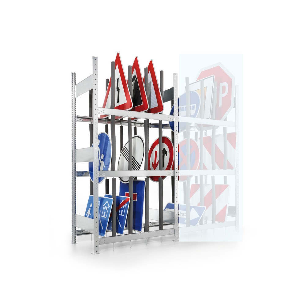 Produktabbildung: META CLIP Schilderregal GF, HxBxT 2.000 x 1.000 x 600 mm, verzinkt, komplett mit 3 Ebenen