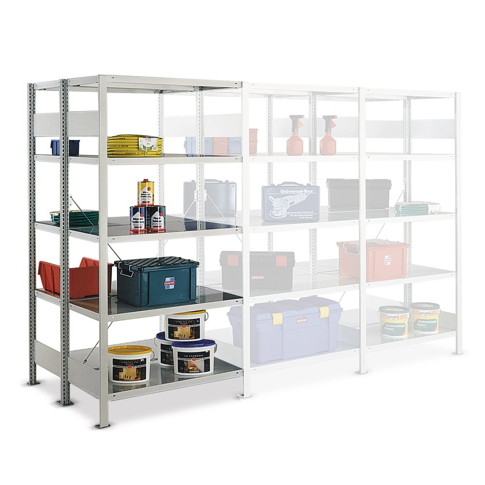 Produktabbildung: META Fachbodenregal, AF, doppelzeilig, FL 230 kg, verzinkt, HxBxT 2.000 x 1.000 x 1.000 (2x500) mm