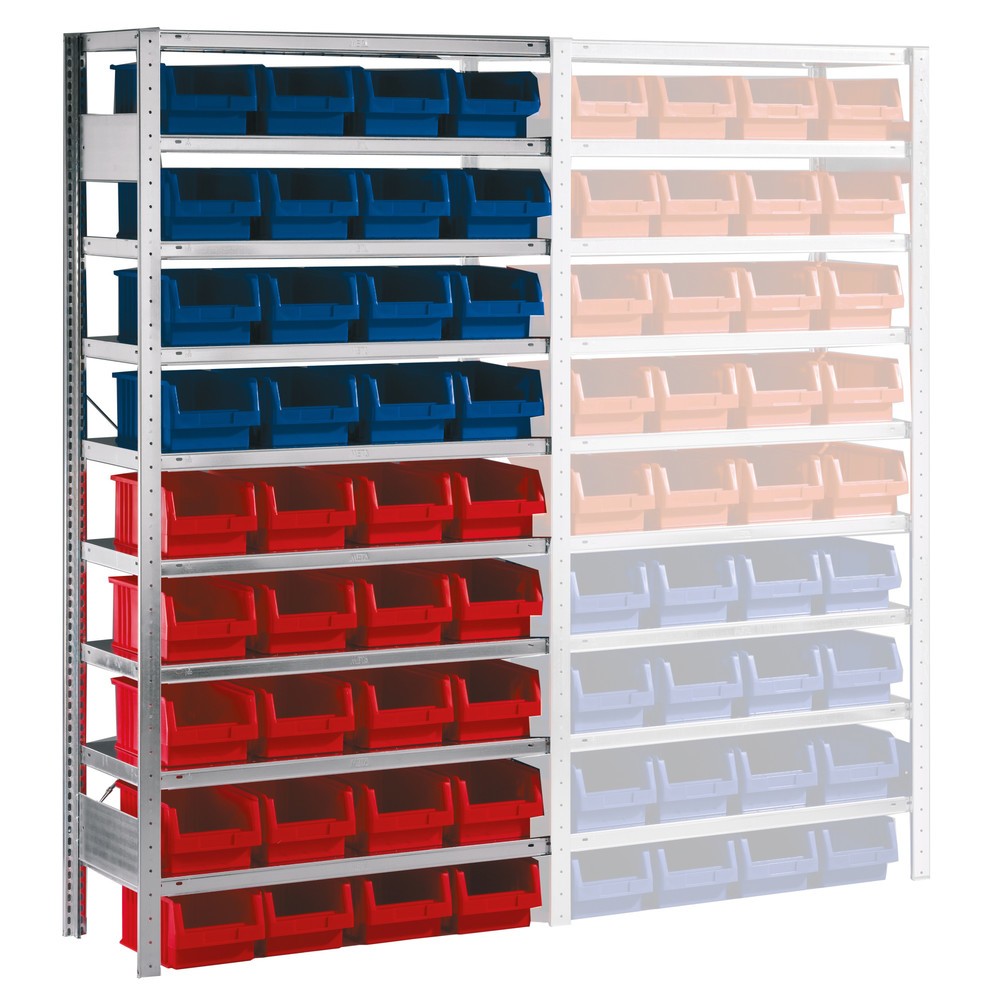 Produktabbildung: META Fachbodenregal, AF mit Sichtlagerkästen, FL 100 kg, 36 Kästen, HxBxT 2.000 x 1.000 x 400 mm