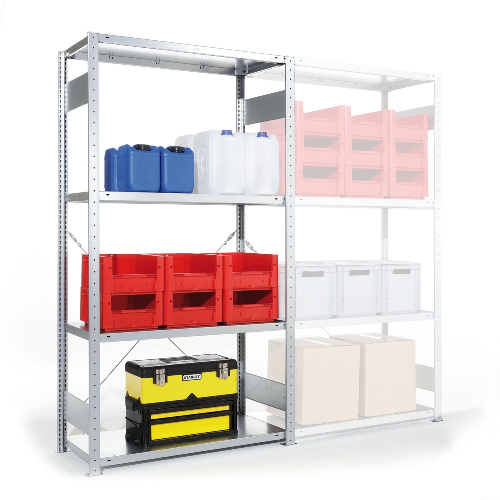 Produktabbildung: Fachbodenregal CLIP S3, GF, Stecksystem, FL 100 kg, verzinkt, HxBxT 2.000 x 1.000 x 600 mm