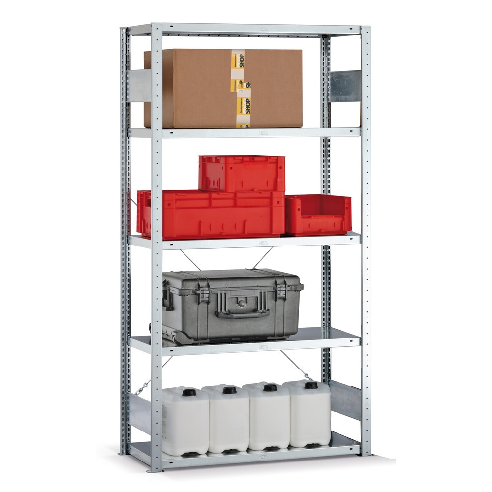 Produktabbildung: META Fachbodenregal Stecksystem, GF, FL 150 kg, verzinkt, HxBxT 2.500 x 1.000 x 400 mm