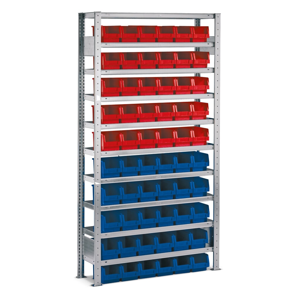 META Fachbodenregal, GF mit Sichtlagerkästen, FL 100 kg, 60 Kästen, HxBxT 2.000 x 1.000 x 300 mm Produktabbildung: META Fachbodenregal, GF mit Sichtlagerkästen, FL 100 kg, 60 Kästen, HxBxT 2.000 x 1.000 x 300 mm