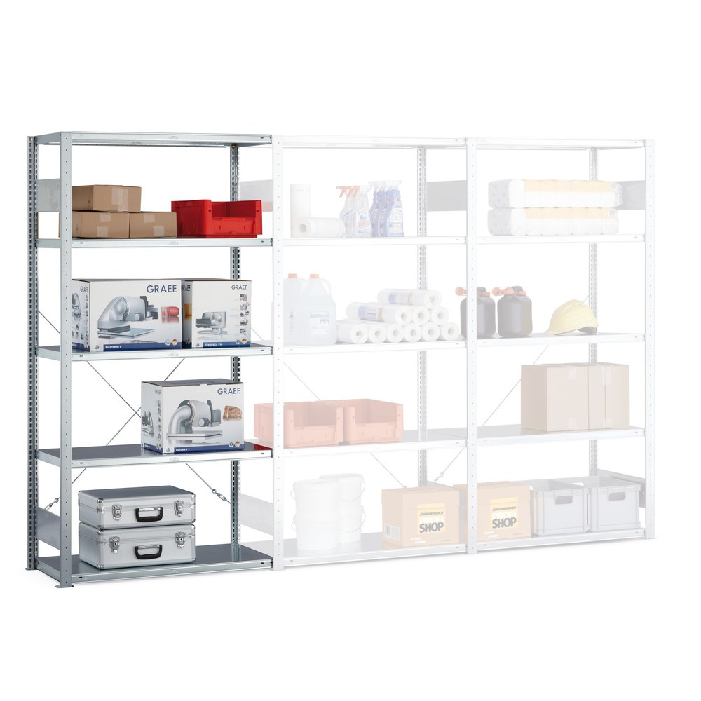 Produktabbildung: META Fachbodenregal Stecksystem, AF, FL 100 kg, lichtgrau, HxBxT 2.000 x 1.000 x 300 mm