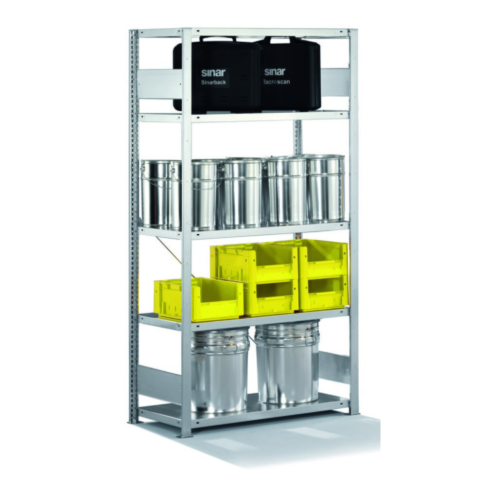 Produktabbildung: META Fachbodenregal verzinkt mit 5 Stahlblechböden, Fachlast 230 kg, HxBxT 2.000 x 1.356 x 636 mm