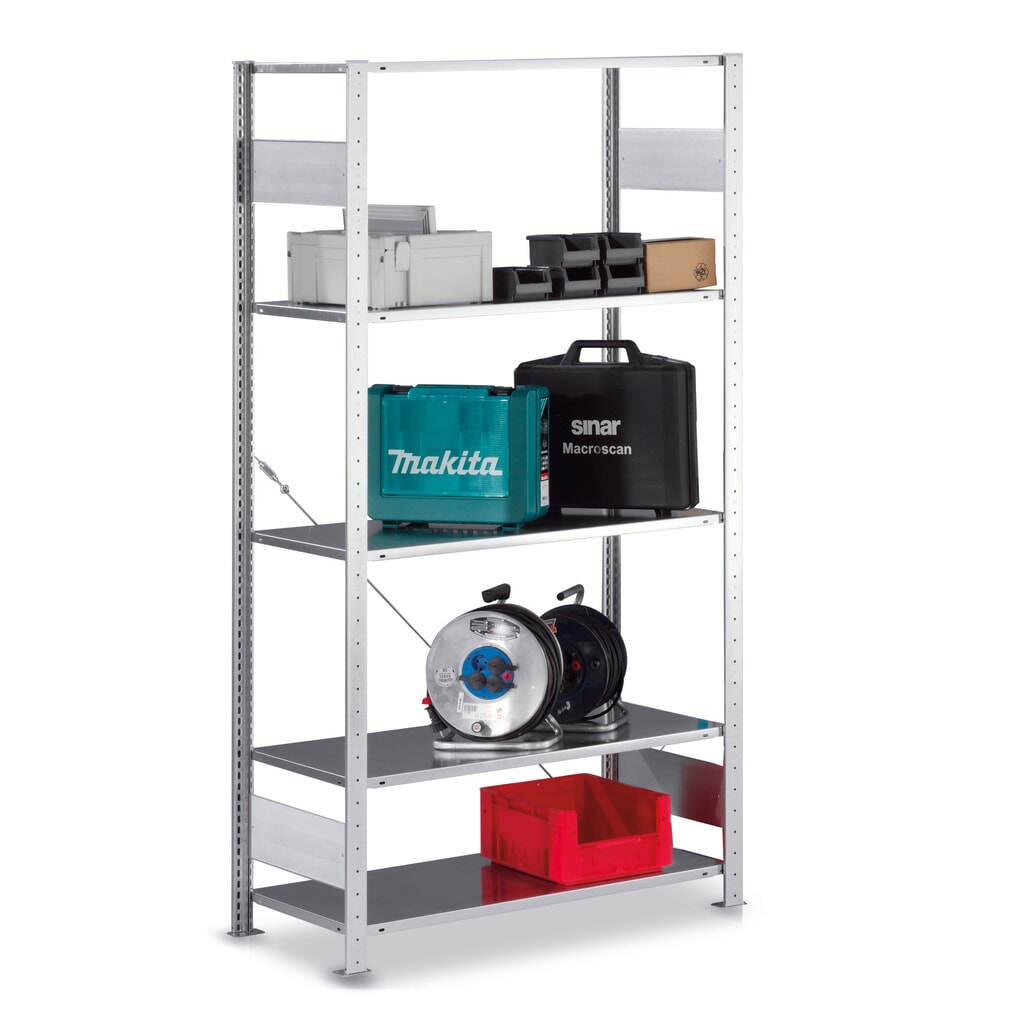 META Fachbodenregal verzinkt, Fachlast 80 kg, HxBxT 2.000 x 1.056 x 336 mm Produktabbildung: META Fachbodenregal verzinkt, Fachlast 80 kg, HxBxT 2.000 x 1.056 x 336 mm