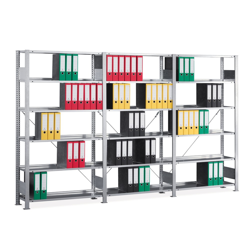 Produktabbildung: vKomplettpaket Aktenregal, Schraubsystem, einseitig, mit Abdeckboden, verzinkt