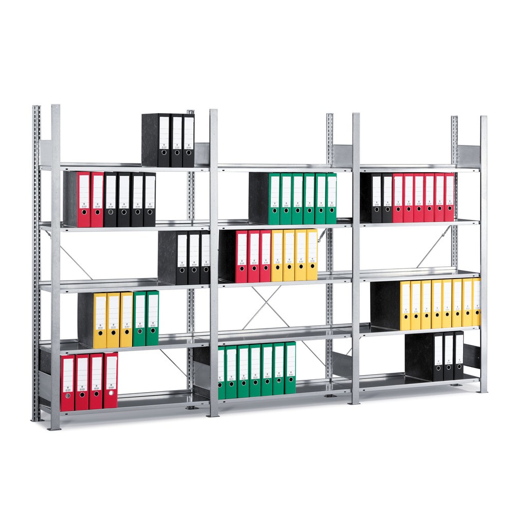 Produktabbildung: META Aktenregal AF, einseitig, ohne Abdeckboden, FL 80 kg, verzinkt, HxBxT 1.850 x 750 x 300 mm