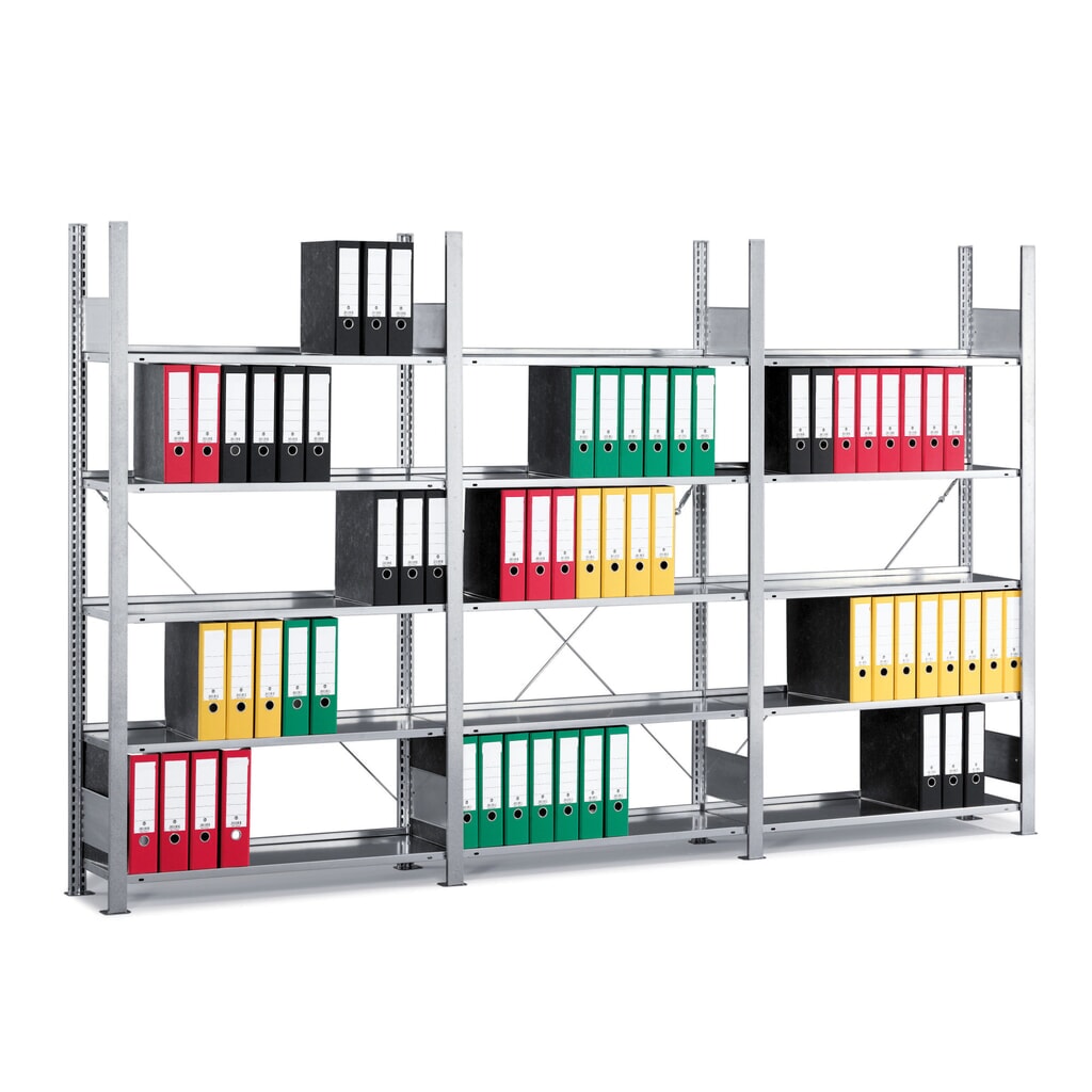 META Aktenregal AF, einseitig, ohne Abdeckboden, FL 80 kg, verzinkt, HxBxT 1.850 x 750 x 300 mm Produktabbildung: META Aktenregal AF, einseitig, ohne Abdeckboden, FL 80 kg, verzinkt, HxBxT 1.850 x 750 x 300 mm