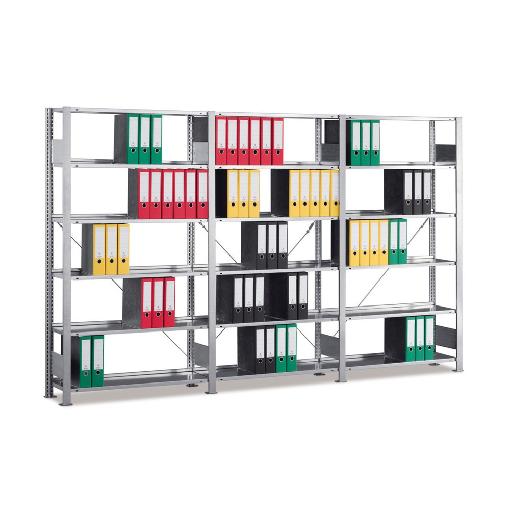 Produktabbildung: Komplettpaket Aktenregal, HxBxT 1.850 x 3.000 x 300 mm, 6 Fachböden, verzinkt