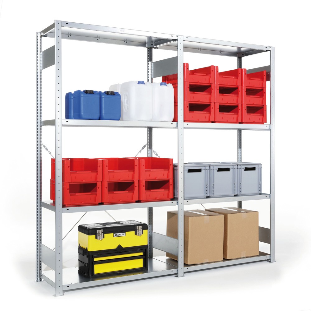 Produktabbildung: META Komplettpaket Fachbodenregal CLIP S3, Stecksystem, FL 100 kg, verzinkt, HxBxT 2.000 x 2.000 x 400 mm