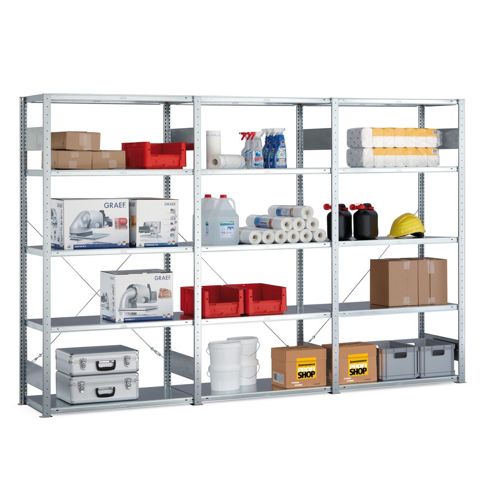 Produktabbildung: META Komplettpaket Fachbodenregal verzinkt, Fachlast 100 kg, HxBxT 2.000 x 3.068 x 436 mm