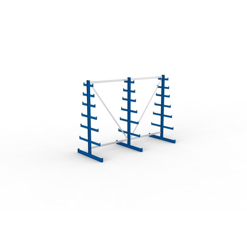 META Komplettpaket Kragarmregal, doppelseitig, Tragkraft pro Arm 150 kg, HxBxT 2.000 x 2.755 x 1.090 mm, 3 Ständer Produktabbildung Nr. 2: META Komplettpaket Kragarmregal, doppelseitig, Tragkraft pro Arm 150 kg, HxBxT 2.000 x 2.755 x 1.090 mm, 3 Ständer