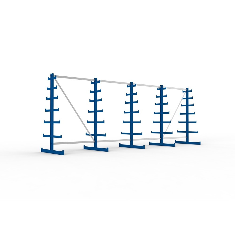 Produktabbildung: META Komplettpaket Kragarmregal, doppelseitig, Tragkraft pro Arm 150 kg, HxBxT 2.000 x 5.455 x 1.090 mm, 5 Ständer