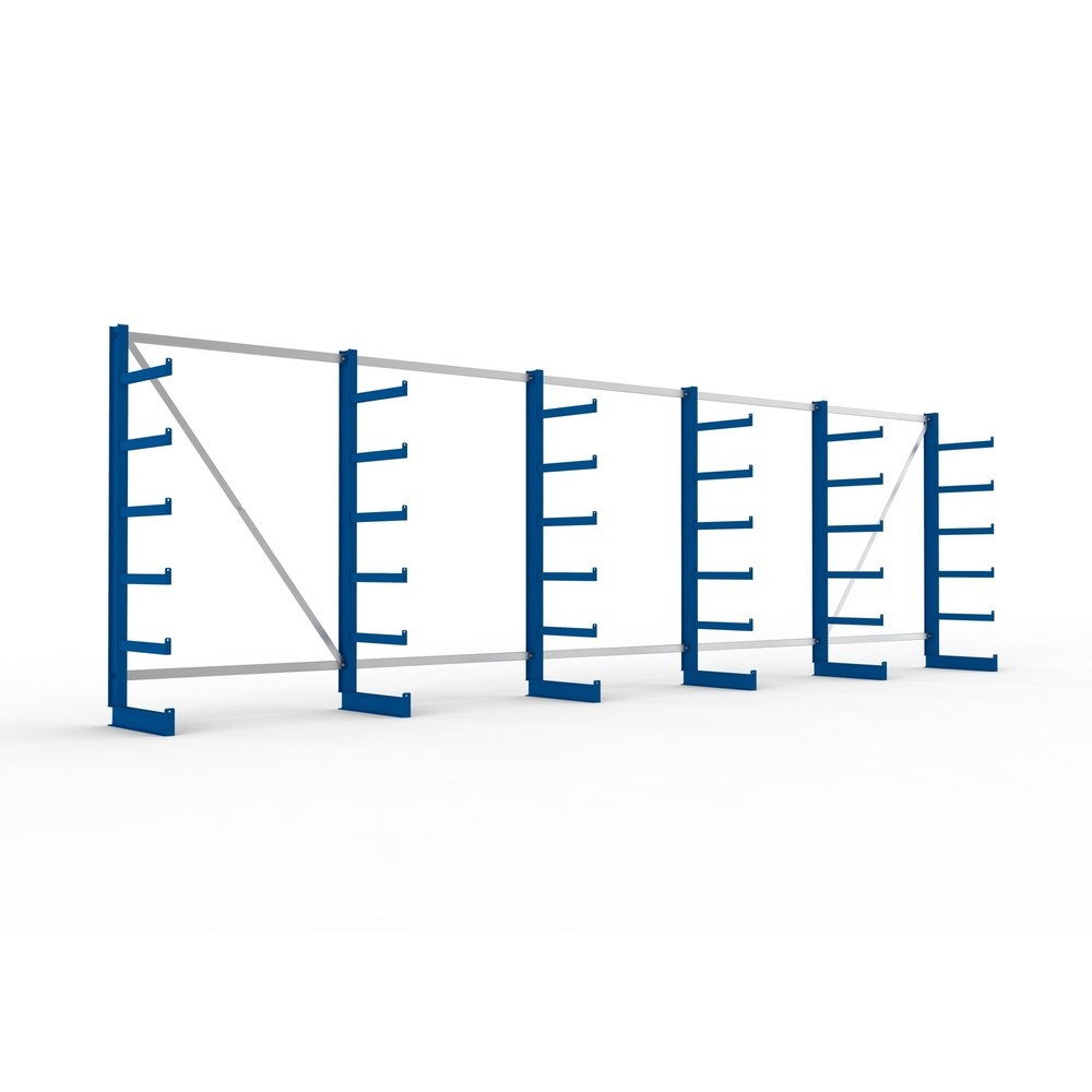 Produktabbildung: META Komplettpaket Kragarmregal, einseitig, Tragkraft pro Arm 200 kg, HxBxT 2.000 x 6.805 x 630 mm, 6 Ständer