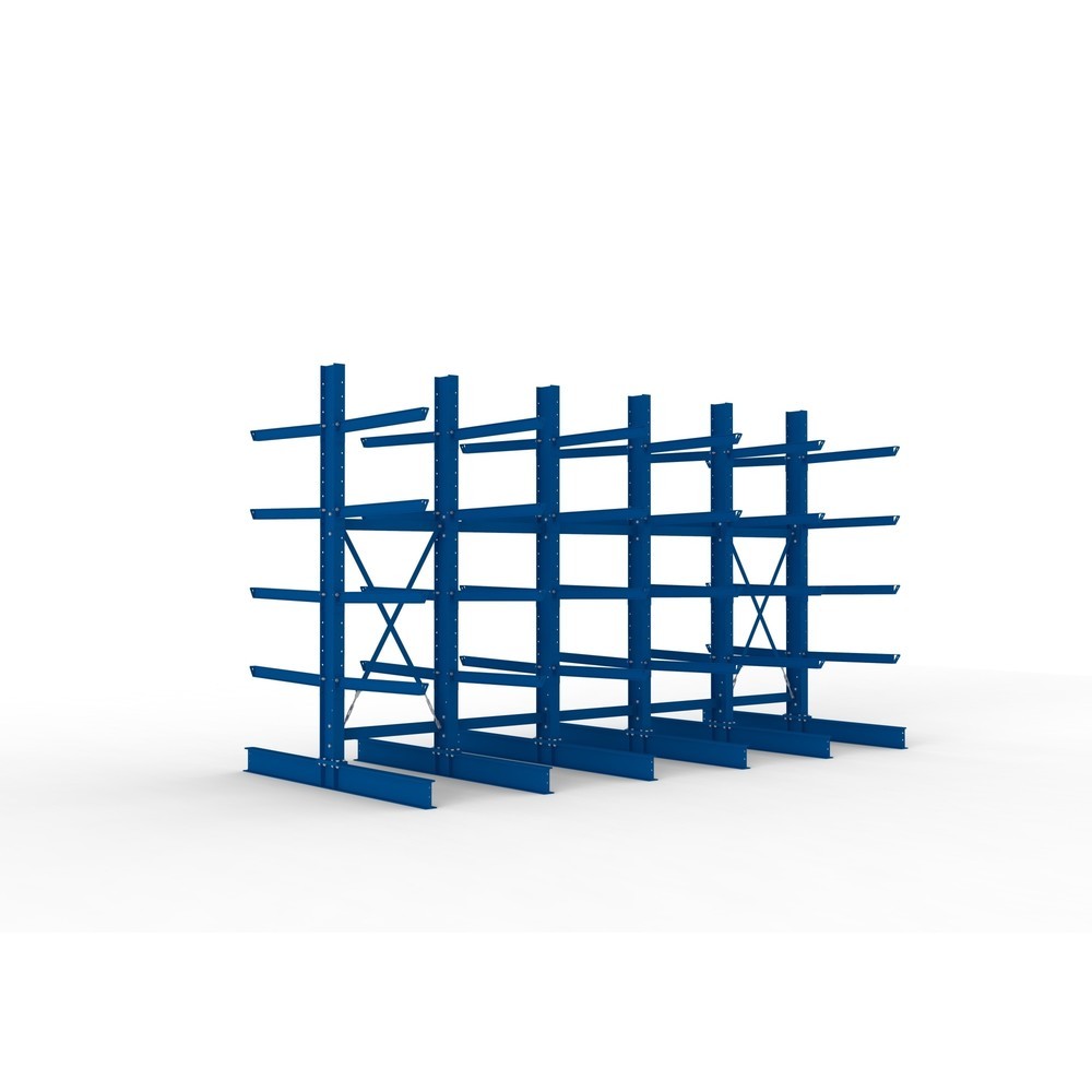 Produktabbildung: META Komplettpaket Schwerlast-Kragarmregal, doppelseitig, Tragkraft pro Arm 505 kg, HxBxT 3.000 x 5.090 x 2.400 mm, 6 Ständer