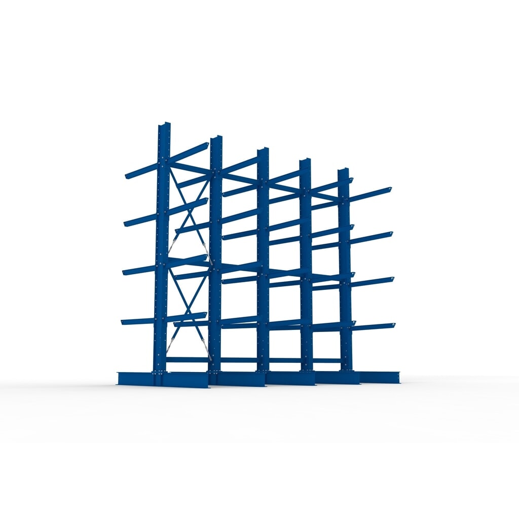 Produktabbildung Nr. 3: META Komplettpaket Schwerlast-Kragarmregal, doppelseitig, Tragkraft pro Arm 505 kg, HxBxT 4.000 x 4.100 x 2.420 mm, 5 Ständer
