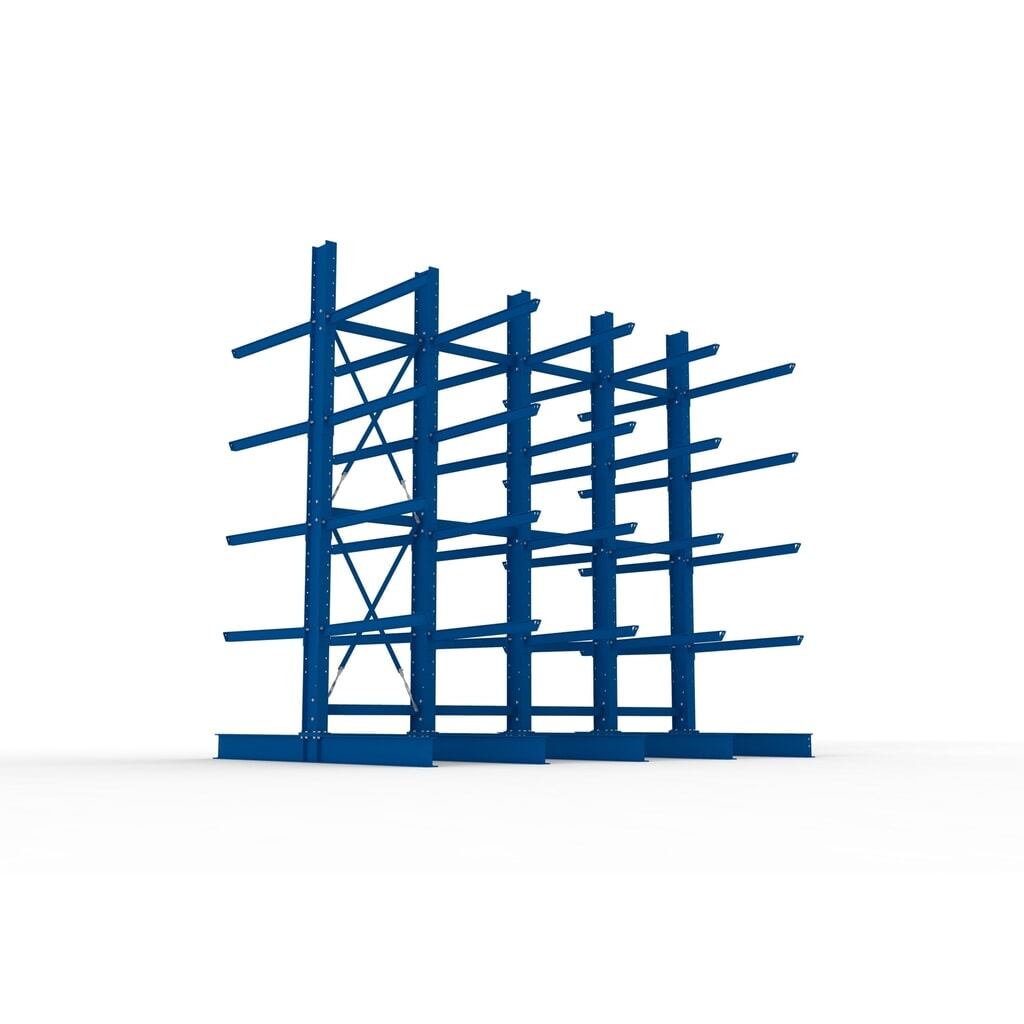 META Komplettpaket Schwerlast-Kragarmregal, doppelseitig, Tragkraft pro Arm 400 kg, HxBxT 4.000 x 4.100 x 2.920 mm, 5 Ständer Produktabbildung Nr. 3: META Komplettpaket Schwerlast-Kragarmregal, doppelseitig, Tragkraft pro Arm 400 kg, HxBxT 4.000 x 4.100 x 2.920 mm, 5 Ständer