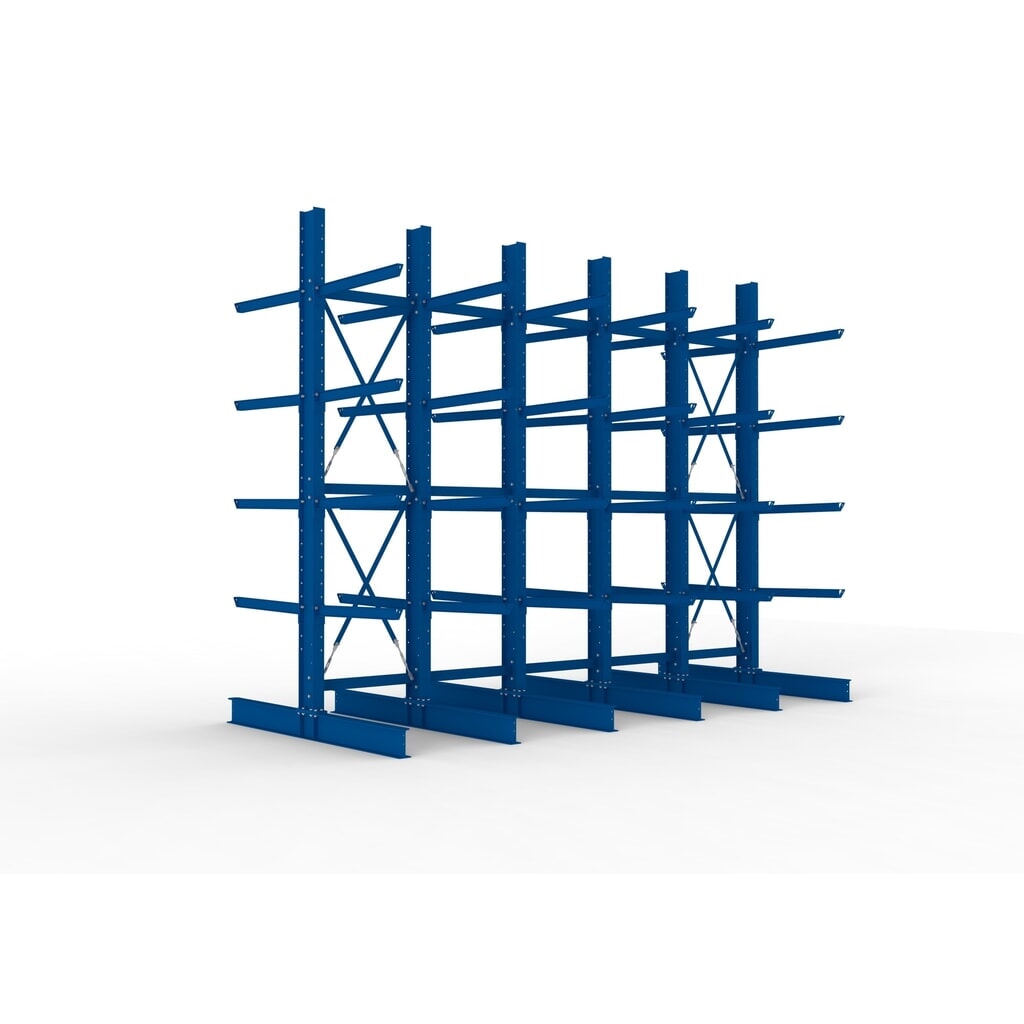META Komplettpaket Schwerlast-Kragarmregal, doppelseitig, Tragkraft pro Arm 505 kg, HxBxT 4.000 x 5.100 x 2.420 mm, 6 Ständer Produktabbildung: META Komplettpaket Schwerlast-Kragarmregal, doppelseitig, Tragkraft pro Arm 505 kg, HxBxT 4.000 x 5.100 x 2.420 mm, 6 Ständer