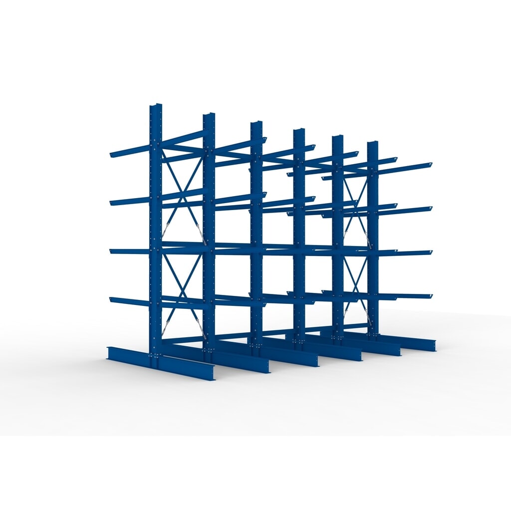 Produktabbildung: META Komplettpaket Schwerlast-Kragarmregal, doppelseitig, Tragkraft pro Arm 400 kg, HxBxT 4.000 x 5.100 x 2.920 mm, 6 Ständer