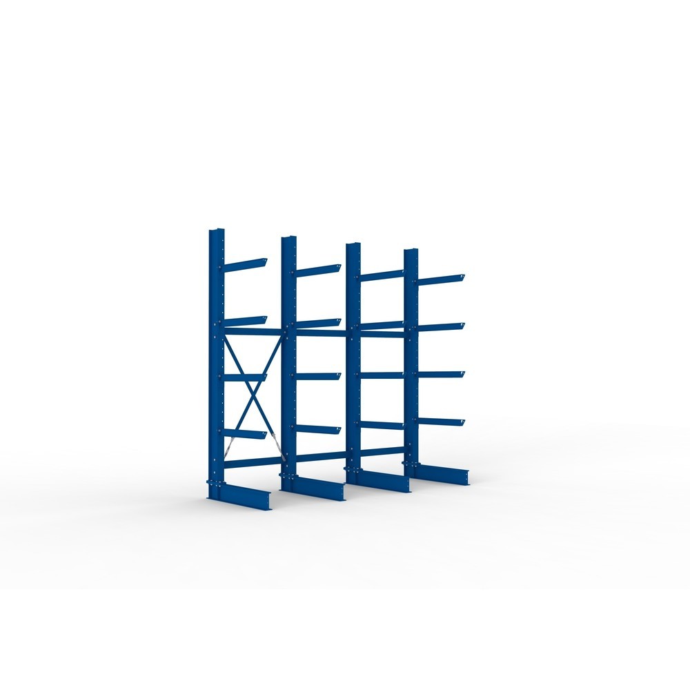 Produktabbildung: META Komplettpaket Schwerlast-Kragarmregal, einseitig, Tragkraft pro Arm 630 kg, HxBxT 3.000 x 3.090 x 1.135 mm, 4 Ständer