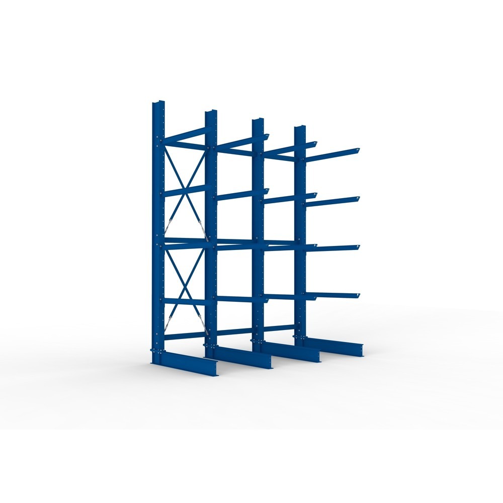 Produktabbildung: META Komplettpaket Schwerlast-Kragarmregal, einseitig, Tragkraft pro Arm 400 kg, HxBxT 4.000 x 3.100 x 1.605 mm, 4 Ständer