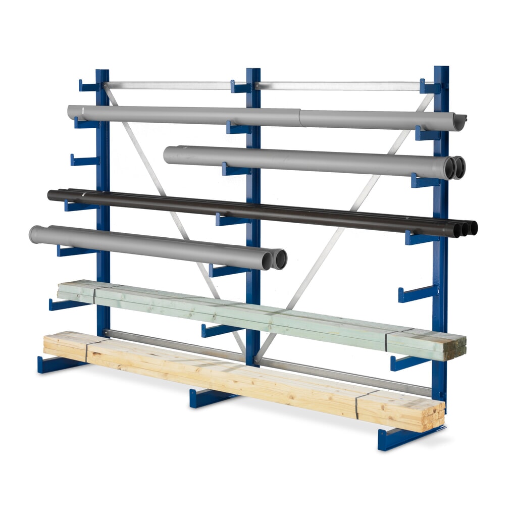 META Kragarmregal, einseitig, TK pro Arm 150 kg, 3 Ständer Produktabbildung: META Kragarmregal, einseitig, TK pro Arm 150 kg, 3 Ständer
