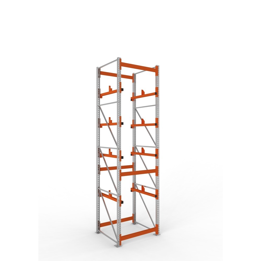 Produktabbildung: META MULTIPAL Kabeltrommelregal Typ 1, GF, HxBxT 4.400 x 1.100 x 1.100 mm, verzinkt, RAL 2001 rotorange, mit 4 Trommelaufnahmen, ohne Achsen, mit Kabeltrommelauflage